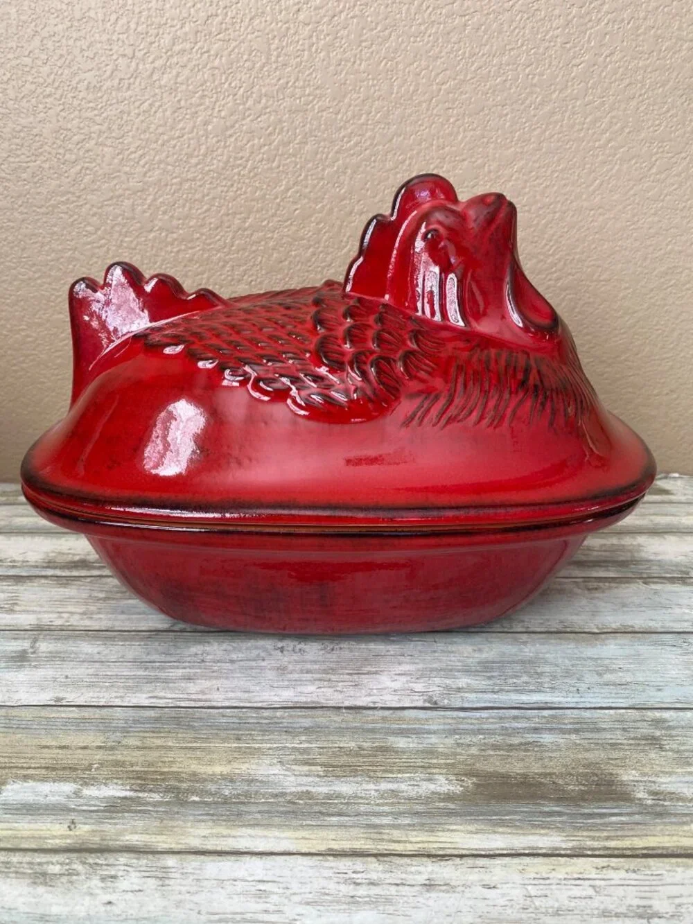 Tabularasa Ceramic Red Hen Roaster Casserole Pan Dish Vintage Italy – No Rack